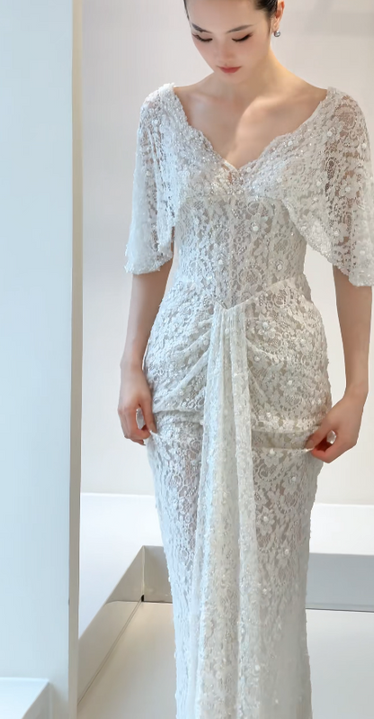 Timeless Sheath Lace Wedding Dress White Bridal Gown ED11931
