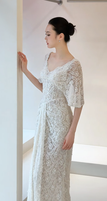 Timeless Sheath Lace Wedding Dress White Bridal Gown ED11931