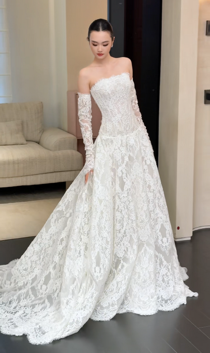 Timeless A-Line Lace Wedding Dress White Bridal Gown ED11932