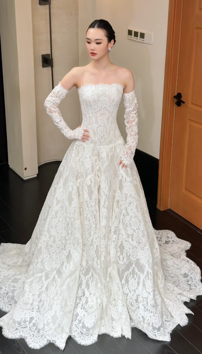 Timeless A-Line Lace Wedding Dress White Bridal Gown ED11932