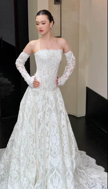 Timeless A-Line Lace Wedding Dress White Bridal Gown ED11932