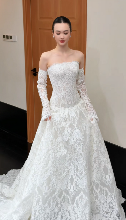 Timeless A-Line Lace Wedding Dress White Bridal Gown ED11932