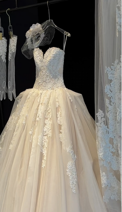 Eternal Sweetheart A-Line Wedding Dress White Long Bridal Dress Tulle Bridal Gown ED11934