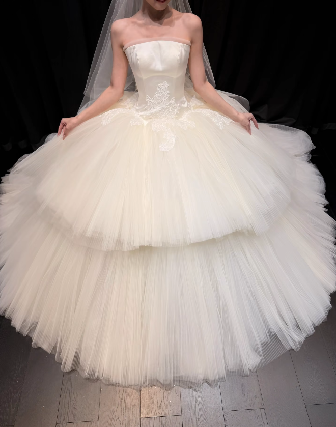 Eternal Strapless A-Line Wedding Dress White Long Bridal Dress Tulle Bridal Gown ED11936