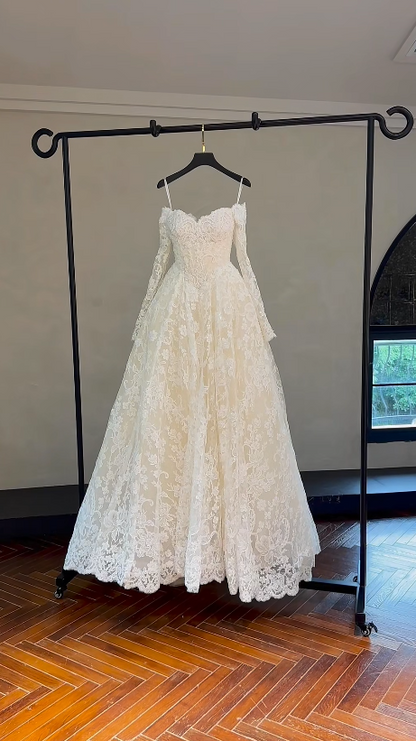 Eternal A-Line Wedding Dress White Long Bridal Dress Off-shoulder Lace Bridal Gown ED11938