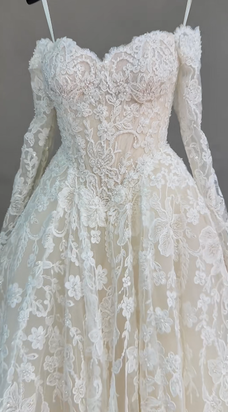 Eternal A-Line Wedding Dress White Long Bridal Dress Off-shoulder Lace Bridal Gown ED11938