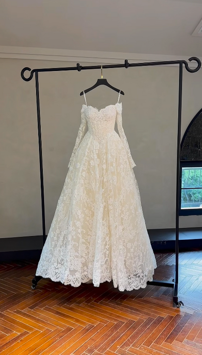 Eternal A-Line Wedding Dress White Long Bridal Dress Off-shoulder Lace Bridal Gown ED11938