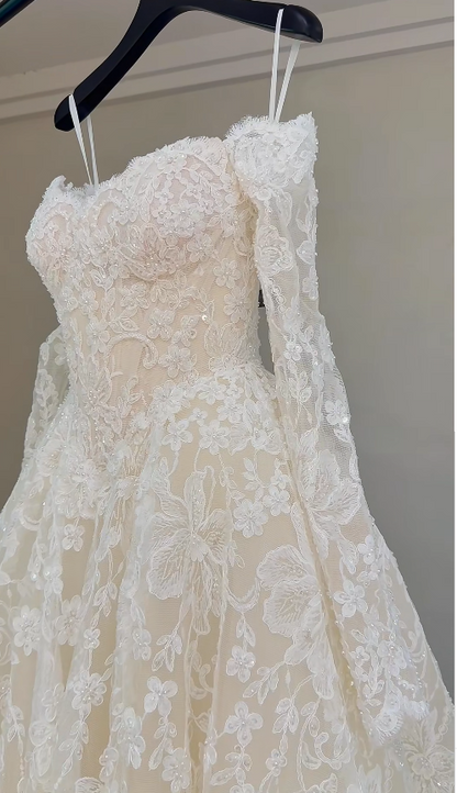 Eternal A-Line Wedding Dress White Long Bridal Dress Off-shoulder Lace Bridal Gown ED11938