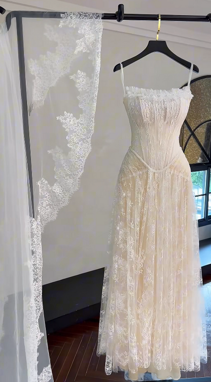 Eternal A-Line Wedding Dress White Long Bridal Dress Strapless Lace Bridal Gown ED11939