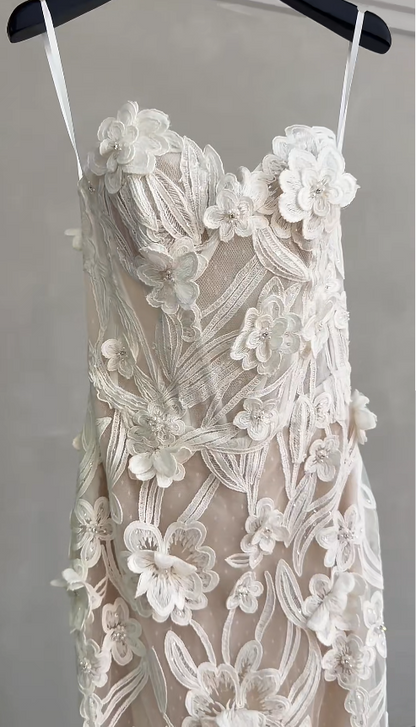 Eternal Sheath Wedding Dress White Long Bridal Dress Sweetheart Lace Bridal Gown ED11940
