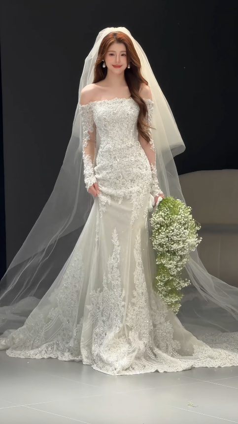 Eternal Mermaid Wedding Dress White Long Bridal Dress Tulle Appliques Bridal Gown ED11941