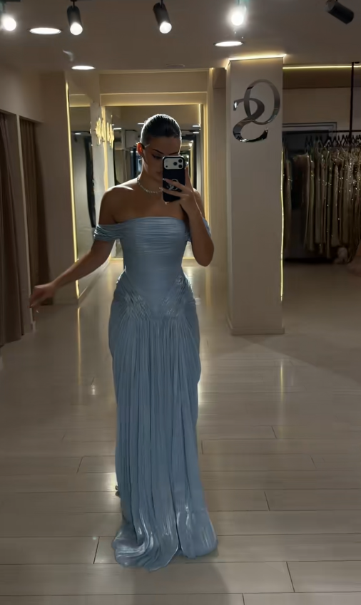 Gorgeous Off-shoulder Sheath Chiffon Long Evening Dress Blue Prom Dress ED11948