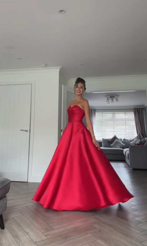 Fashion Strapless A-Line Satin Long Evening Dress Red Prom Dress ED11954