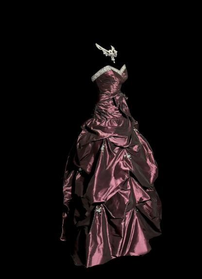 Wunderschönes langes Abendkleid aus Satin in A-Linie mit herzförmigem Ausschnitt, Dunkelburgunderrot, Ballkleid ED11956