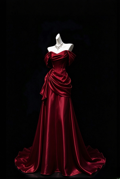Gorgeous Off-shoulder Sheath Satin Long Evening Dress Ivory Prom Dress ED11959