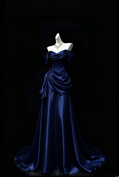 Gorgeous Off-shoulder Sheath Satin Long Evening Dress Ivory Prom Dress ED11959