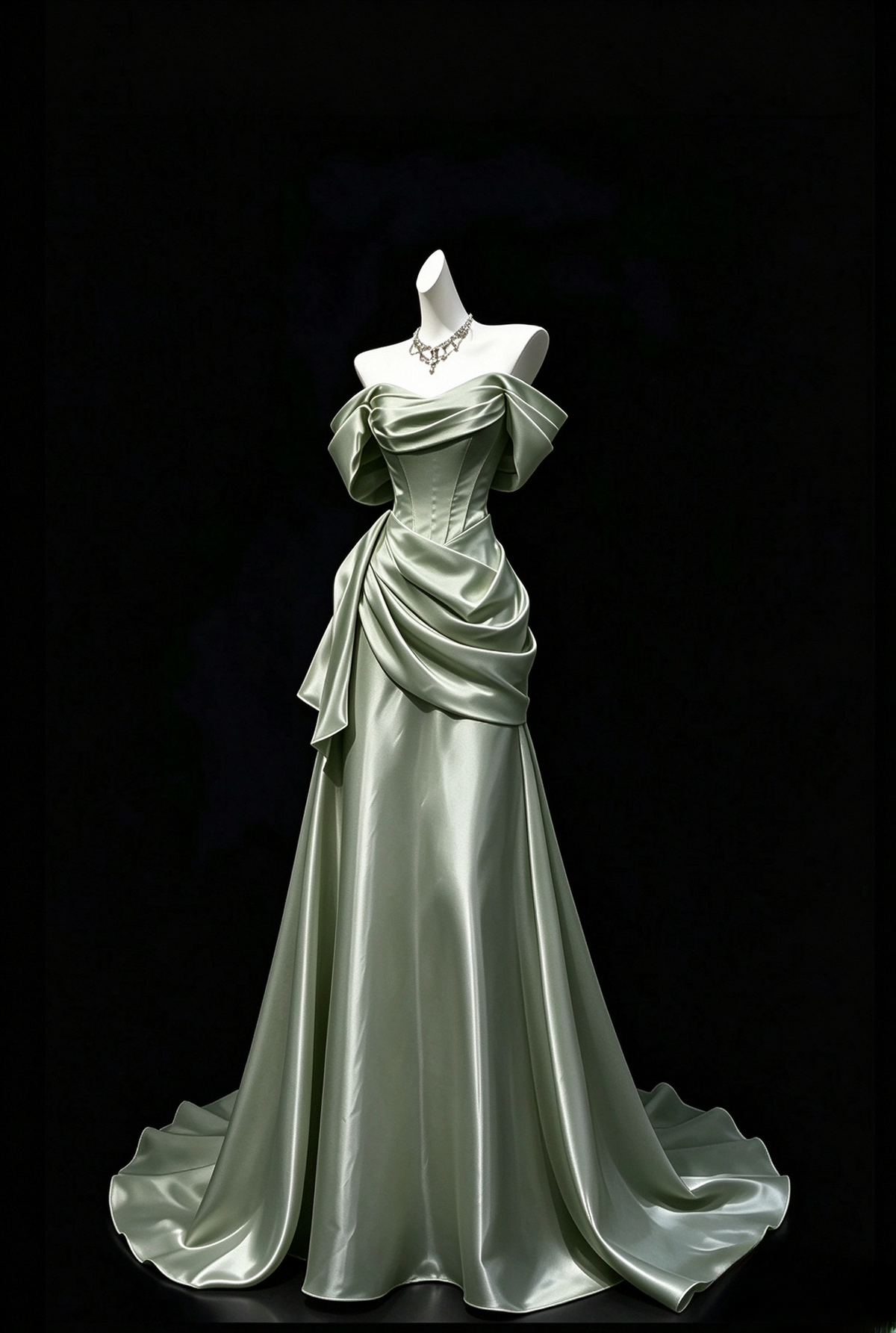 Gorgeous Off-shoulder Sheath Satin Long Evening Dress Ivory Prom Dress ED11959