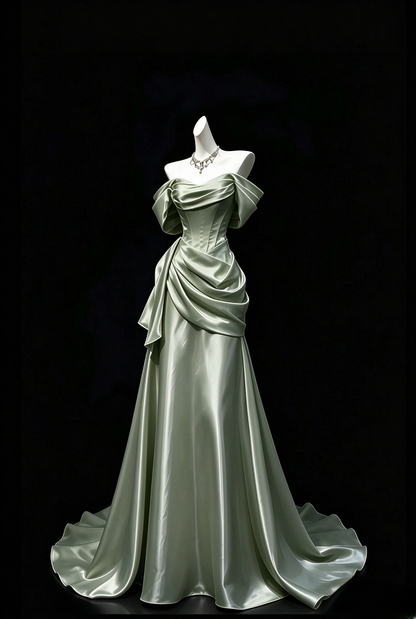 Gorgeous Off-shoulder Sheath Satin Long Evening Dress Ivory Prom Dress ED11959
