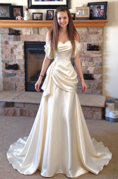Gorgeous Off-shoulder Sheath Satin Long Evening Dress Ivory Prom Dress ED11959