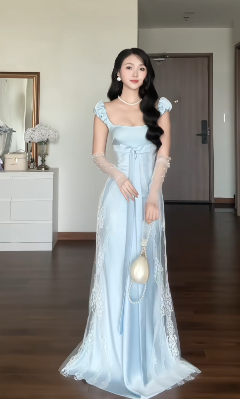 Gorgeous Sheath Satin Long Evening Dress Pale Blue Prom Dress ED11962