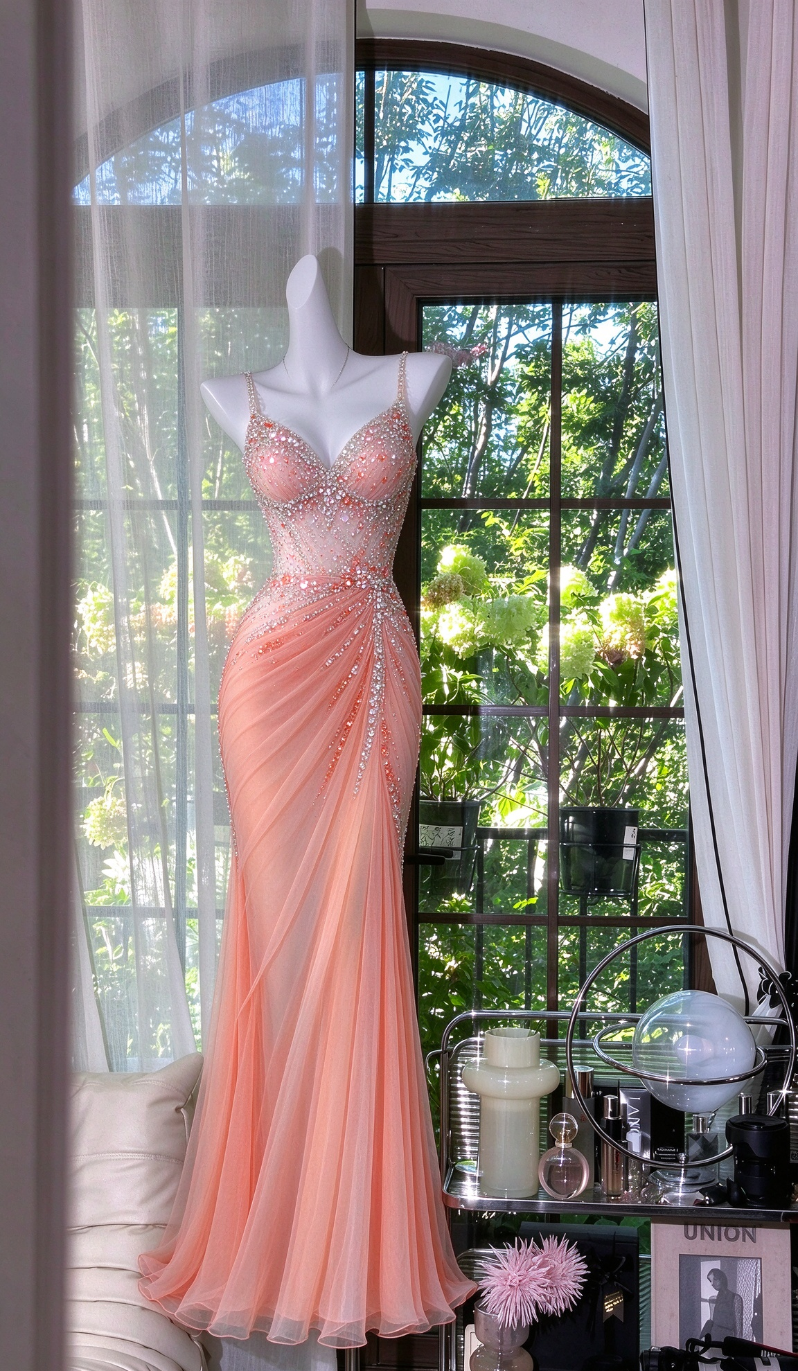 Gorgeous Sheath Chiffon Beaded Long Evening Dress Coral Prom Dress ED11965