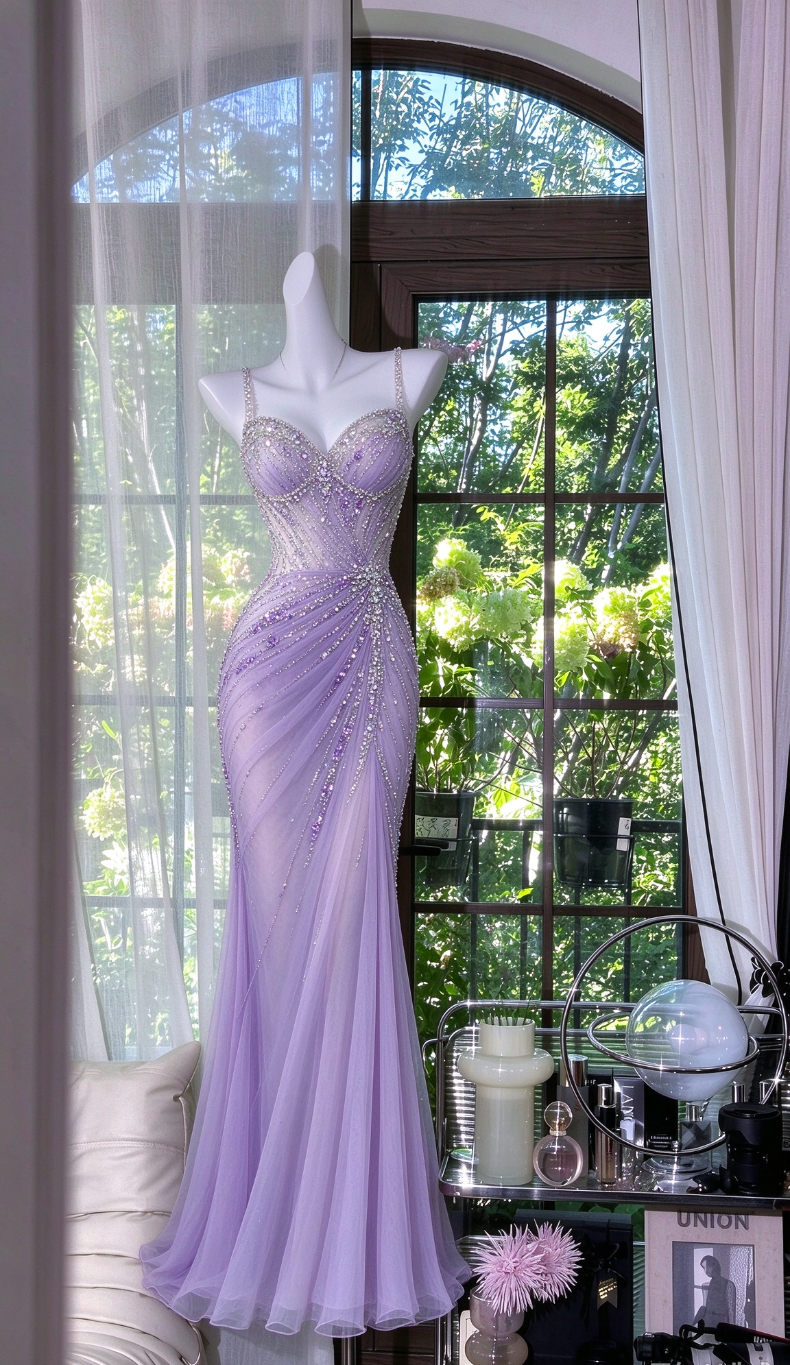 Gorgeous Sheath Chiffon Sequins Long Evening Dress Purple Prom Dress ED11967