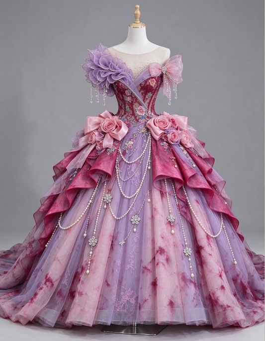 Fairy Sweet 16 Kleider A-Linie Tüll langes Abendkleid Rosa Ballkleid ED11969