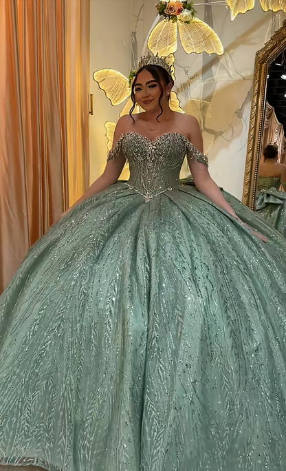 Fairy Sweet 16 Dresses Ball Gown Tulle Long Green Quinceanera Dress ED11970