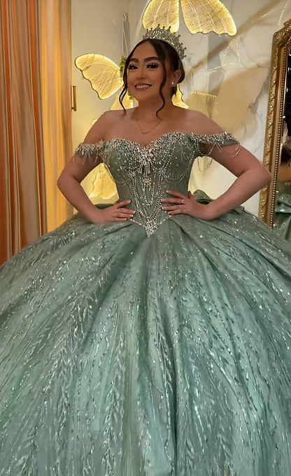 Fairy Sweet 16 Dresses Ball Gown Tulle Long Green Quinceanera Dress ED11970