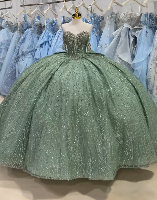 Fairy Sweet 16 Dresses Ball Gown Tulle Long Green Quinceanera Dress ED11970