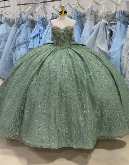 Fairy Sweet 16 Dresses Ball Gown Tulle Long Green Quinceanera Dress ED11970