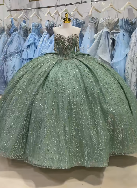 Fairy Sweet 16 Dresses Ball Gown Tulle Long Green Quinceanera Dress ED11970