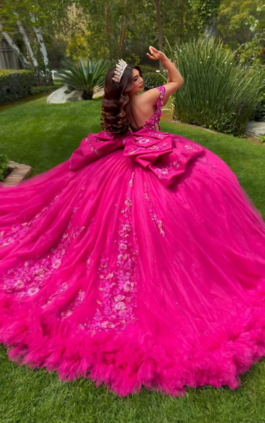 Fairy Sweet 16 Kleider Ballkleid Tüll Langes knallpinkes Quinceañera-Kleid ED11971