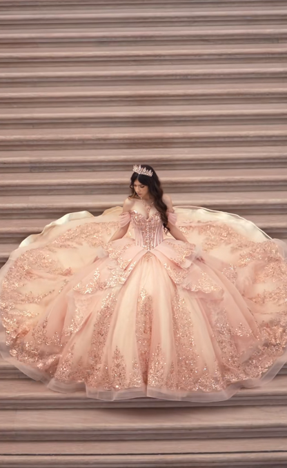 Fairy Sweet 16 Kleider Ballkleid Tüll Langes rosa Quinceañera-Kleid ED11972