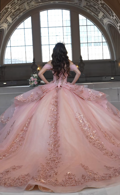 Fairy Sweet 16 Kleider Ballkleid Tüll Langes rosa Quinceañera-Kleid ED11972
