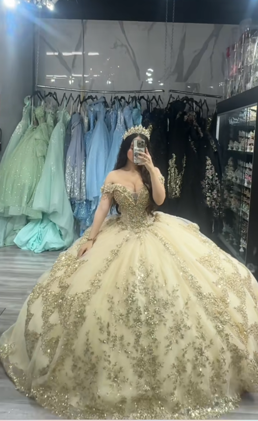 Fairy Ball Gown Tulle Appliques Sweet 16 Dresses Long Yellow Quinceanera Dress ED11976
