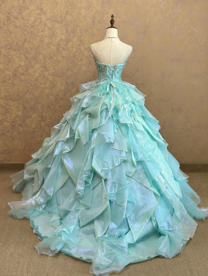Fairy Ball Gown Tulle Appliques Sweet 16 Dresses Long Green Quinceanera Dress ED11982