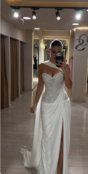 Elegant White Sheath Long Evening Dress Chiffon Beaded Prom Dress ED11983