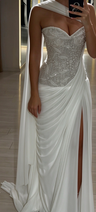 Elegant White Sheath Long Evening Dress Chiffon Beaded Prom Dress ED11983