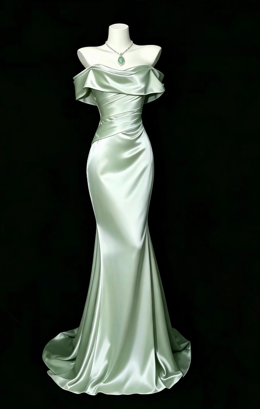 Élégante robe de soirée longue fourreau verte en satin, robe de bal ED11984