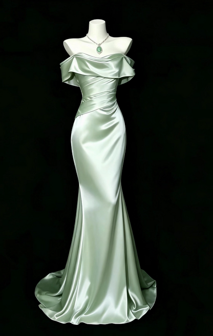 Élégante robe de soirée longue fourreau verte en satin, robe de bal ED11984