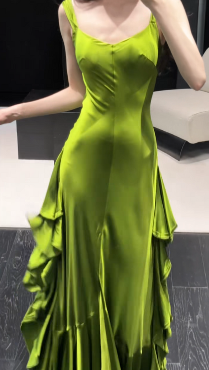 Fashion Green Prom Dress Sheath Satin Long Prom Dress ED11989