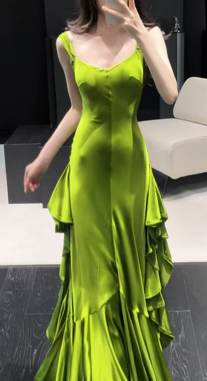 Fashion Green Prom Dress Sheath Satin Long Prom Dress ED11989