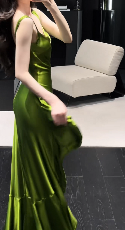 Fashion Green Prom Dress Sheath Satin Long Prom Dress ED11989