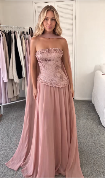 Gorgeous Pink Prom Dress Sheath Chiffon Long Prom Dress ED11993