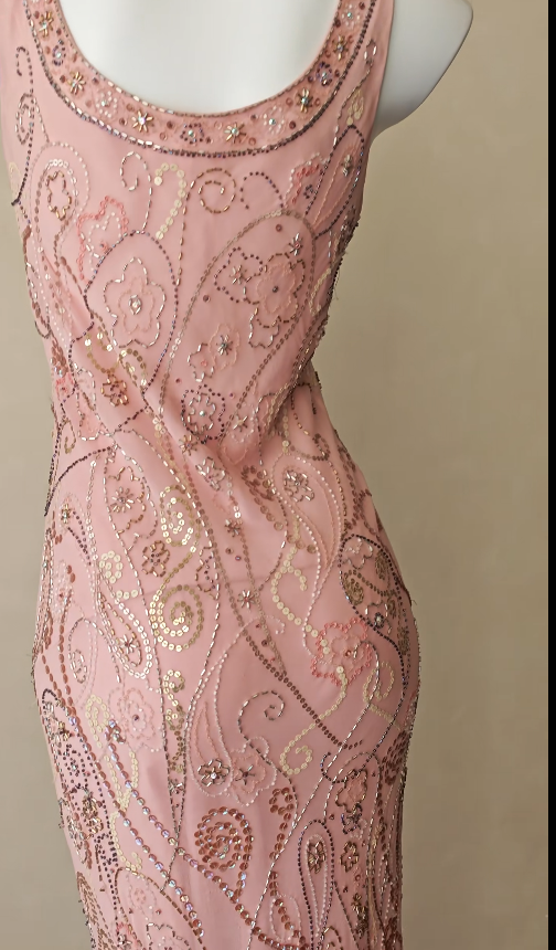 Vintage Pink Prom Dress  Sheath Beaded Chiffon Long Evening Dress ED11999