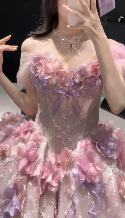 Gorgeous Appliques Pink Prom Dress  Sweet 16 Dress A-Line Tulle Long Evening Dress ED12000