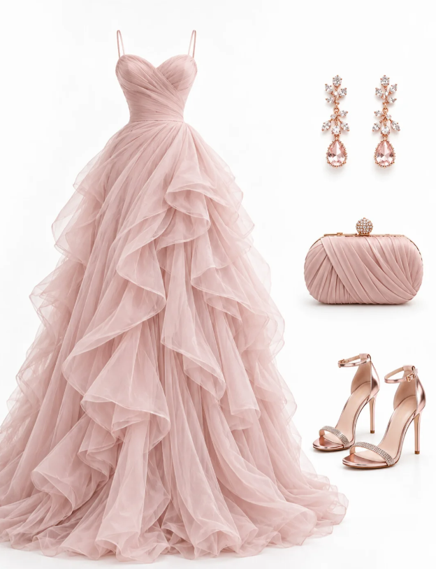 Gorgeous Pink Prom Dress  A-Line Tulle Long Evening Dress Sweet 16 Dress ED12002