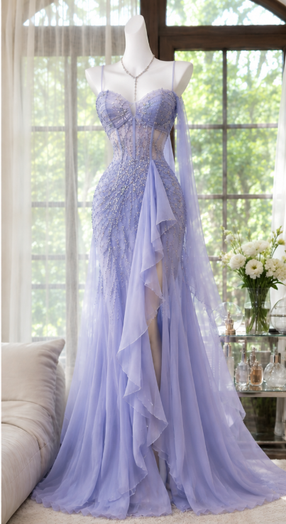 Vintage Purple Prom Dress  Sheath Beaded Chiffon Long Evening Dress ED12005