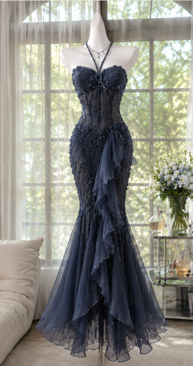 Vintage Dusty Purple Prom Dress  Mermaid Beaded Chiffon Long Evening Dress ED12006